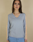 Fangio V Neck Multi Striped Knit - No2moro
