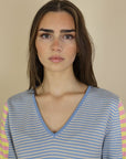 Fangio V Neck Multi Striped Knit - No2moro
