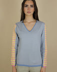 Fangio V Neck Multi Striped Knit - No2moro