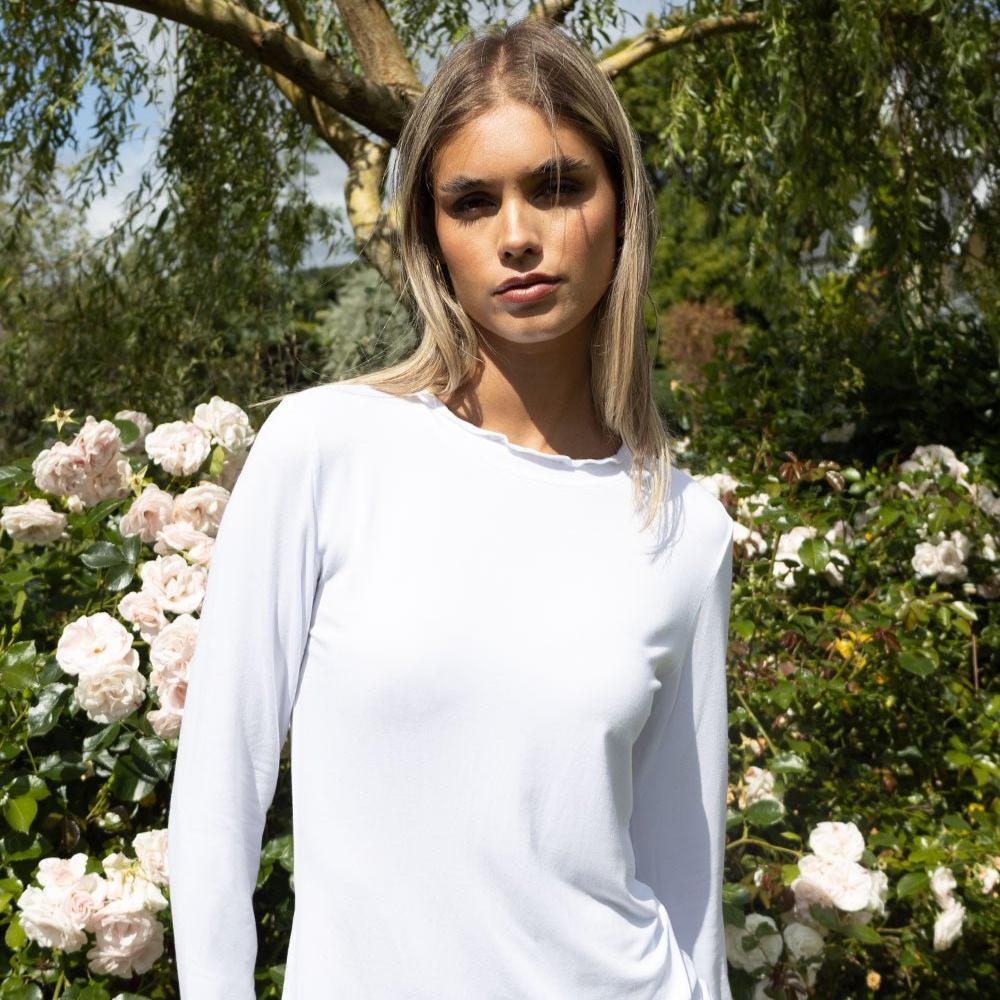 Seville Modal Frill Neck Long Sleeve Tee - No2moro