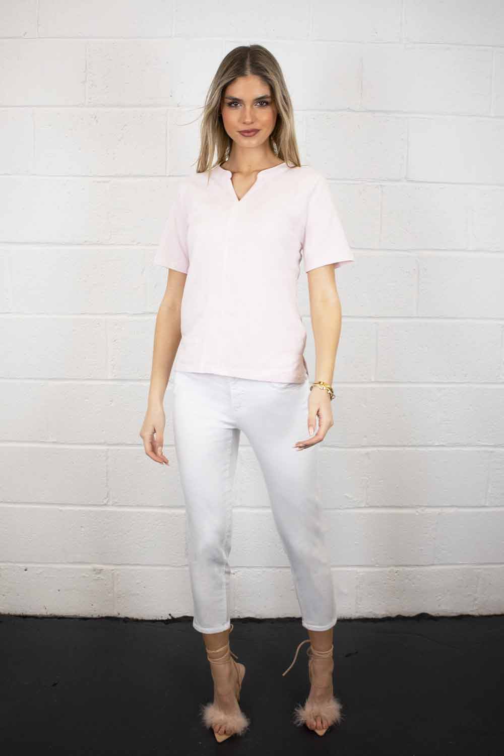 Bella Short Sleeve V Cotton Tee - No2moro