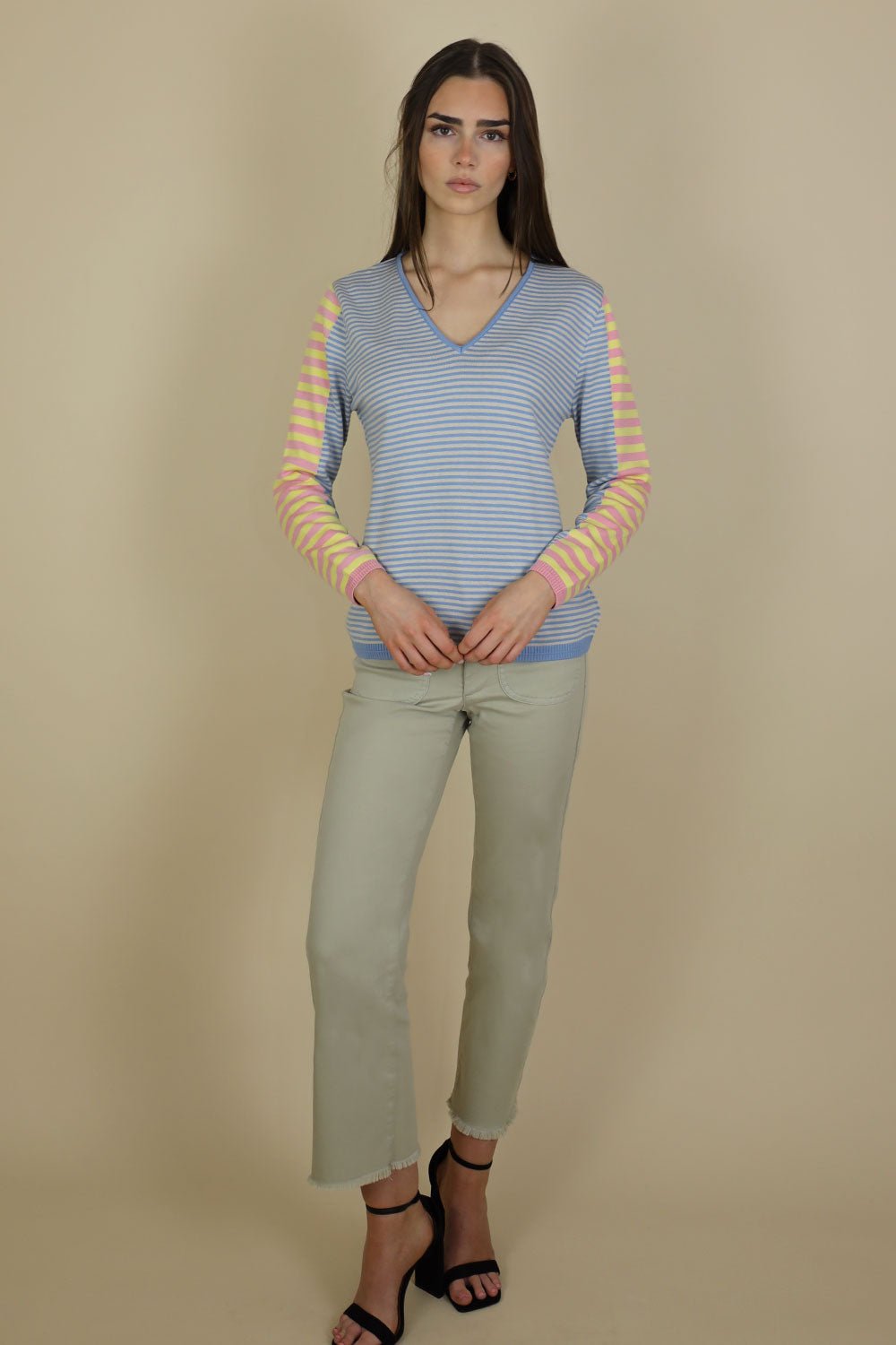 Fangio V Neck Multi Striped Knit - No2moro
