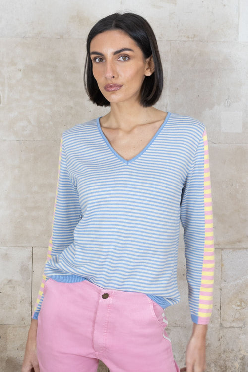 Fangio V Neck Multi Striped Knit - No2moro