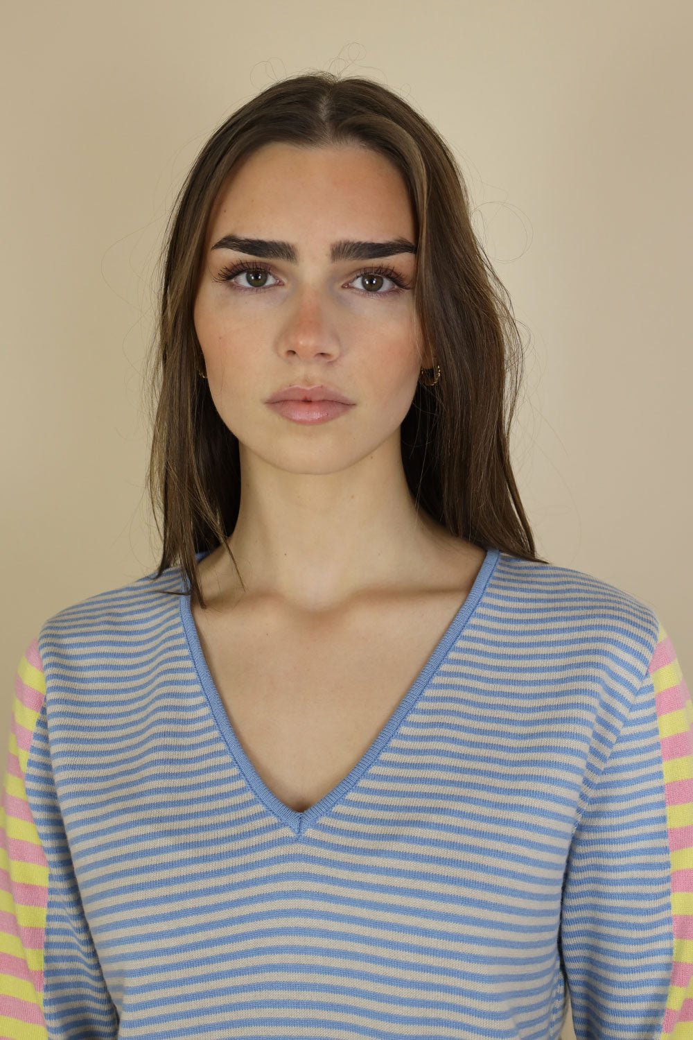 Fangio V Neck Multi Striped Knit - No2moro