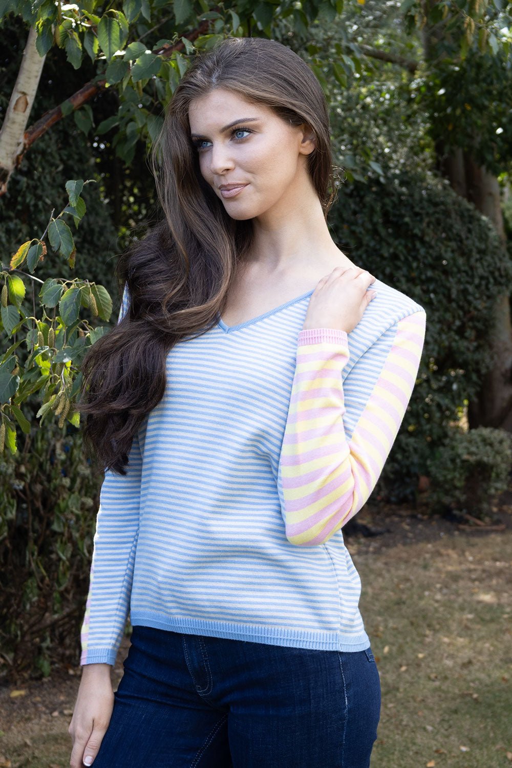 Fangio V Neck Multi Striped Knit - No2moro