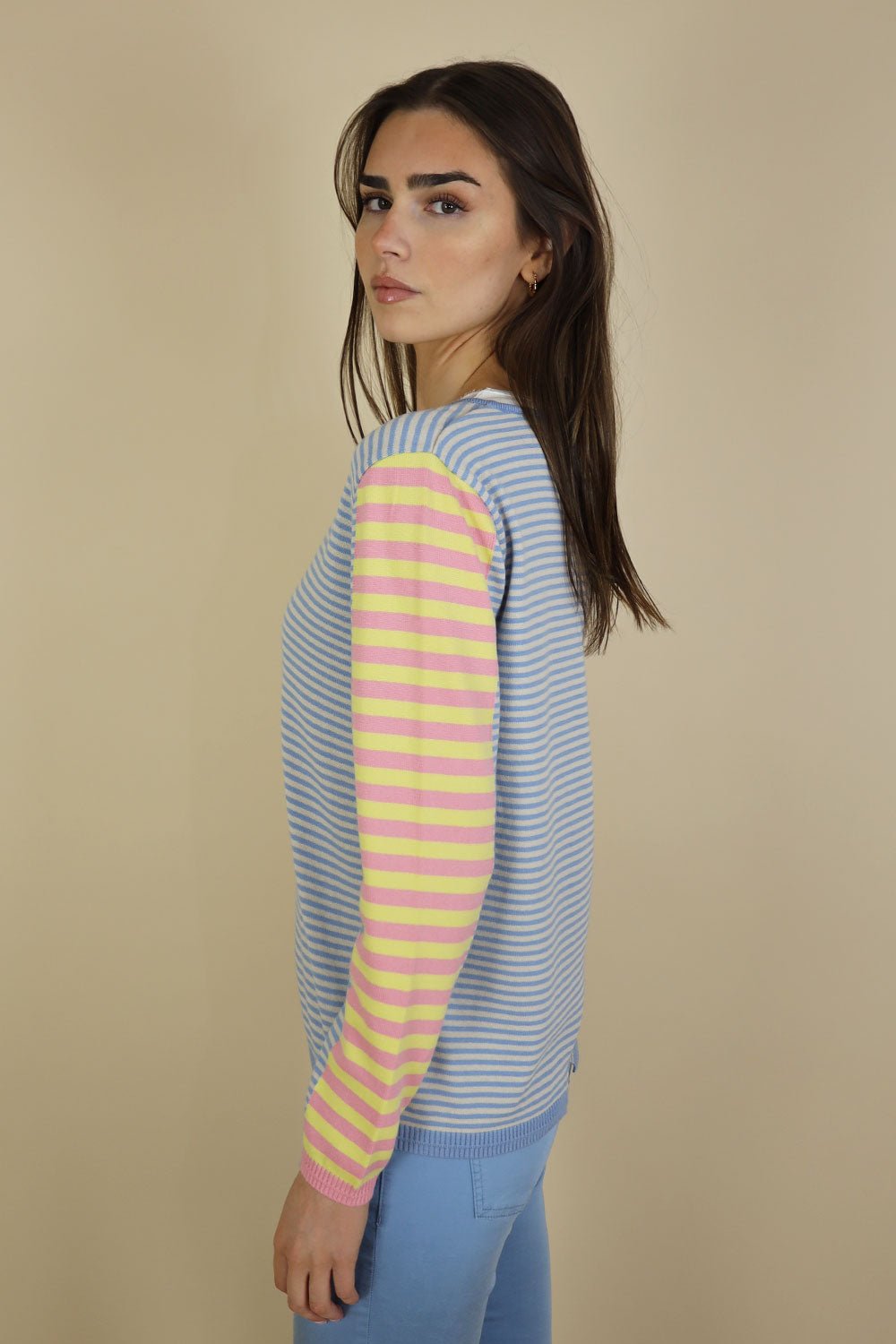 Fangio V Neck Multi Striped Knit - No2moro