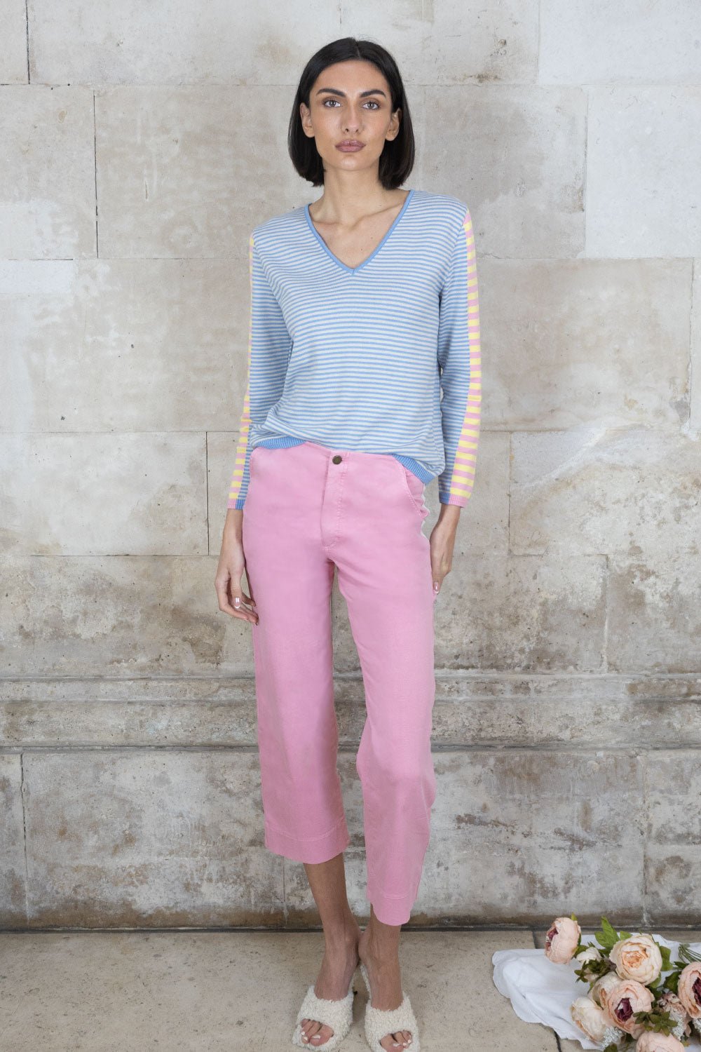 Fangio V Neck Multi Striped Knit - No2moro