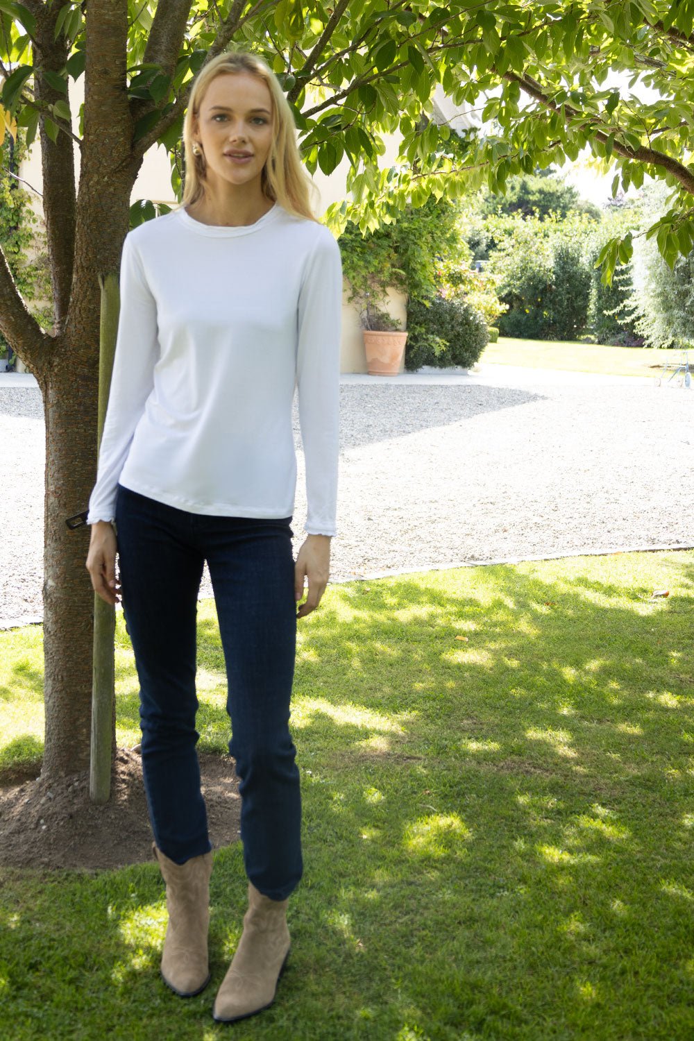 Seville Modal Frill Neck Long Sleeve Tee - No2moro