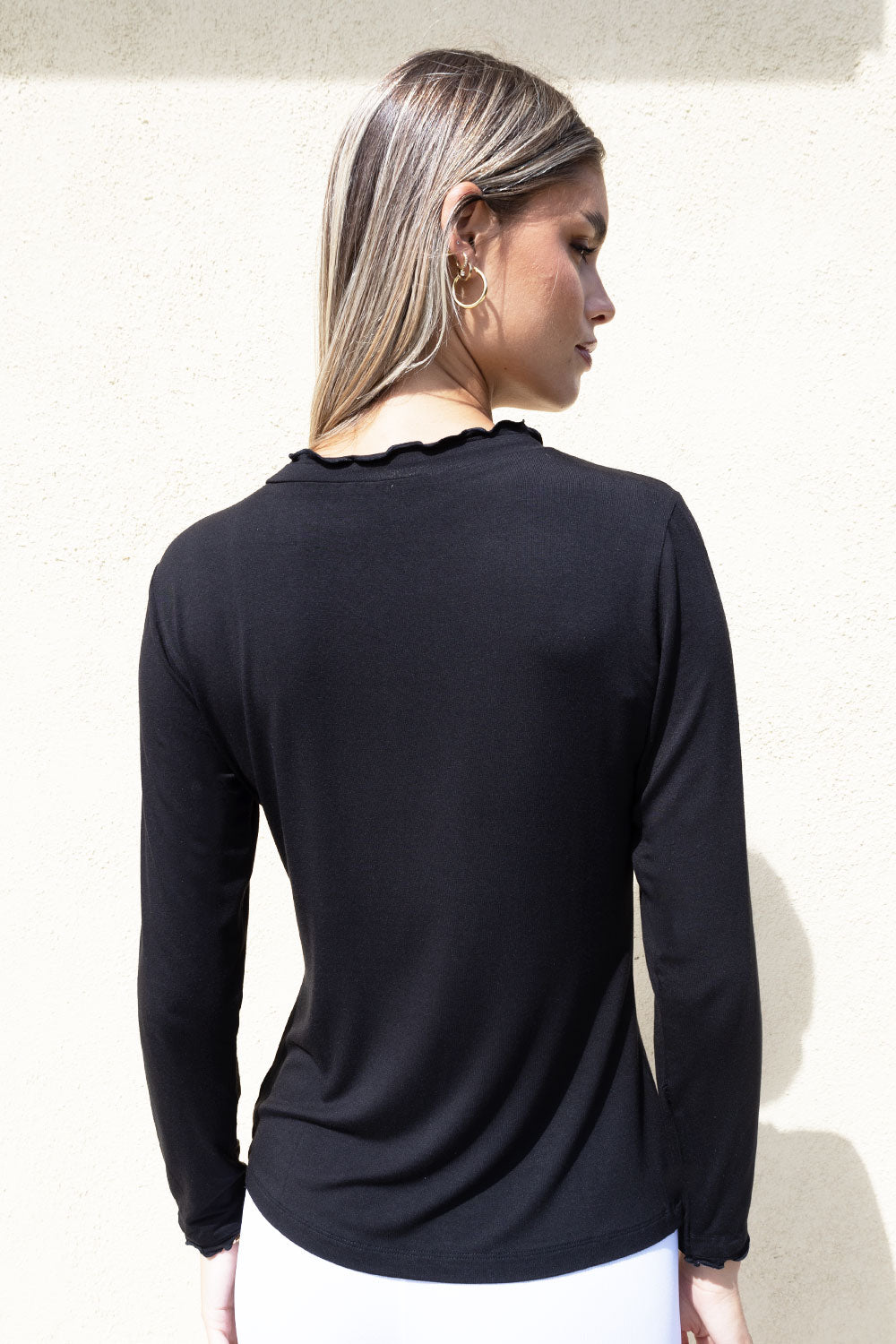 Seville Modal Frill Neck Long Sleeve Tee - No2moro