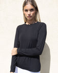 Seville Modal Frill Neck Long Sleeve Tee - No2moro