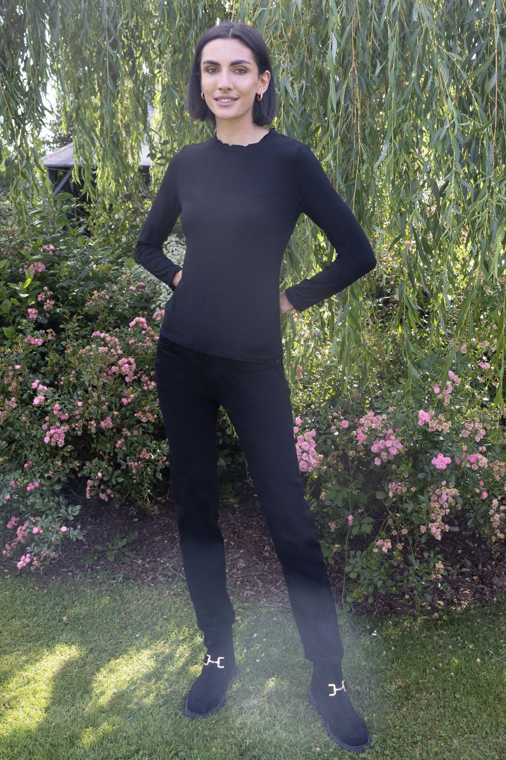 Seville Modal Frill Neck Long Sleeve Tee - No2moro