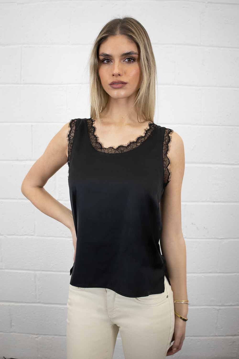 Monsoon Mofit Embroidered Cami Top, Black/Multi, S